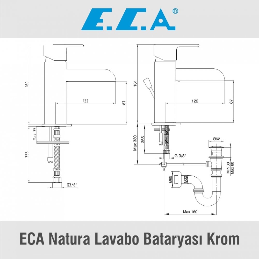 ECA Natura Lavabo Bataryası Krom 402108261