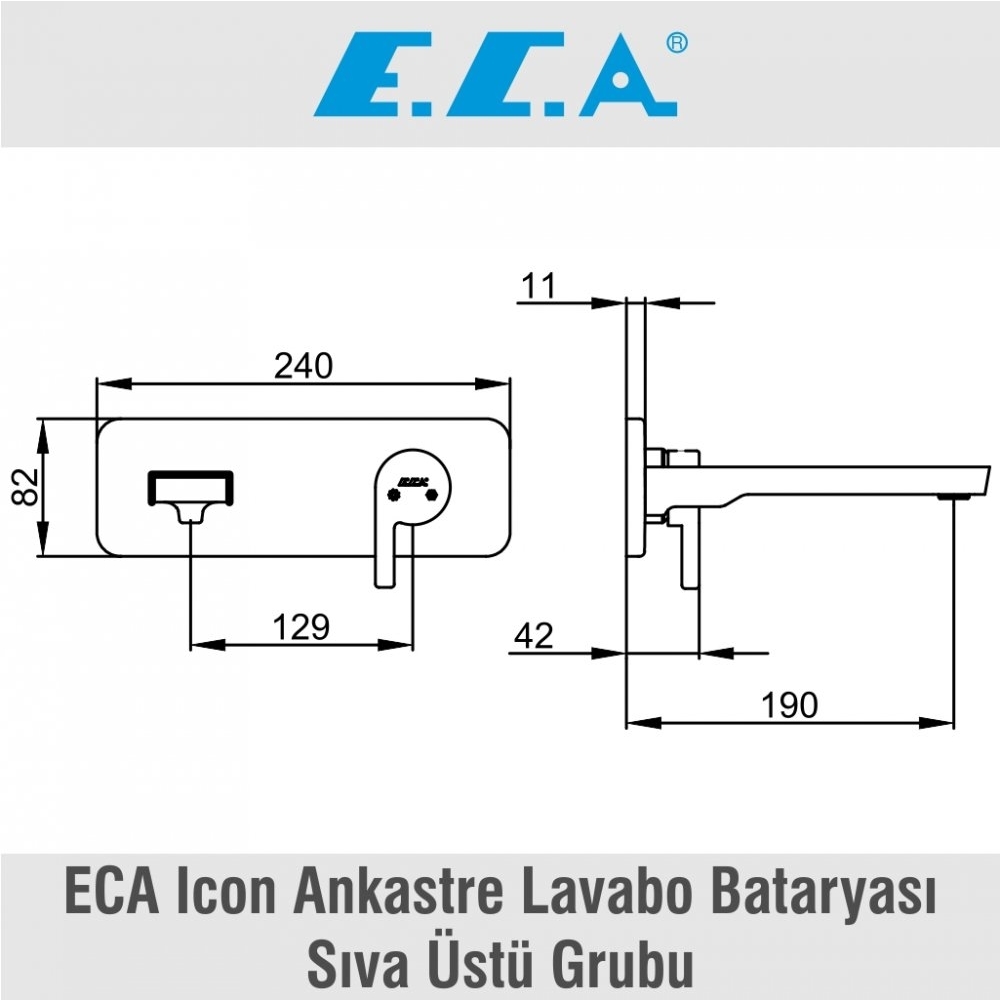 ECA Icon Ankastre Lavabo Bataryası Sıva Üstü Grubu, Tek Rozetli, 102167601H-K