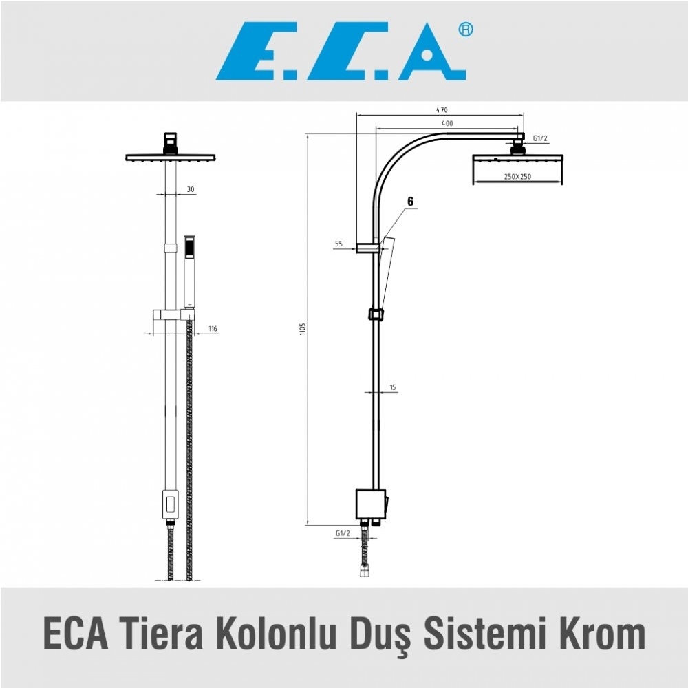 ECA Tiera Kolonlu Duş Sistemi Krom, 102158012