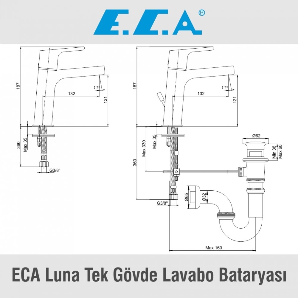 ECA Luna Tek Gövde Lavabo Bataryası, 102108940