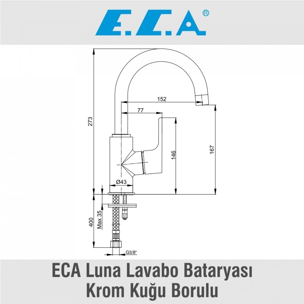 ECA Luna Lavabo Bataryası Krom Kuğu Borulu, 102108953