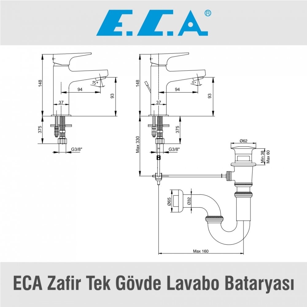 ECA Zafir Tek Gövde Lavabo Bataryası, 102108950