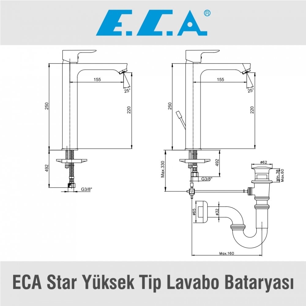 ECA Star Yüksek Tip Lavabo Bataryası Krom, 102108994