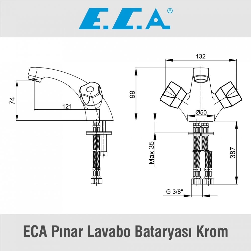ECA Pınar Lavabo Bataryası Krom, 102108557