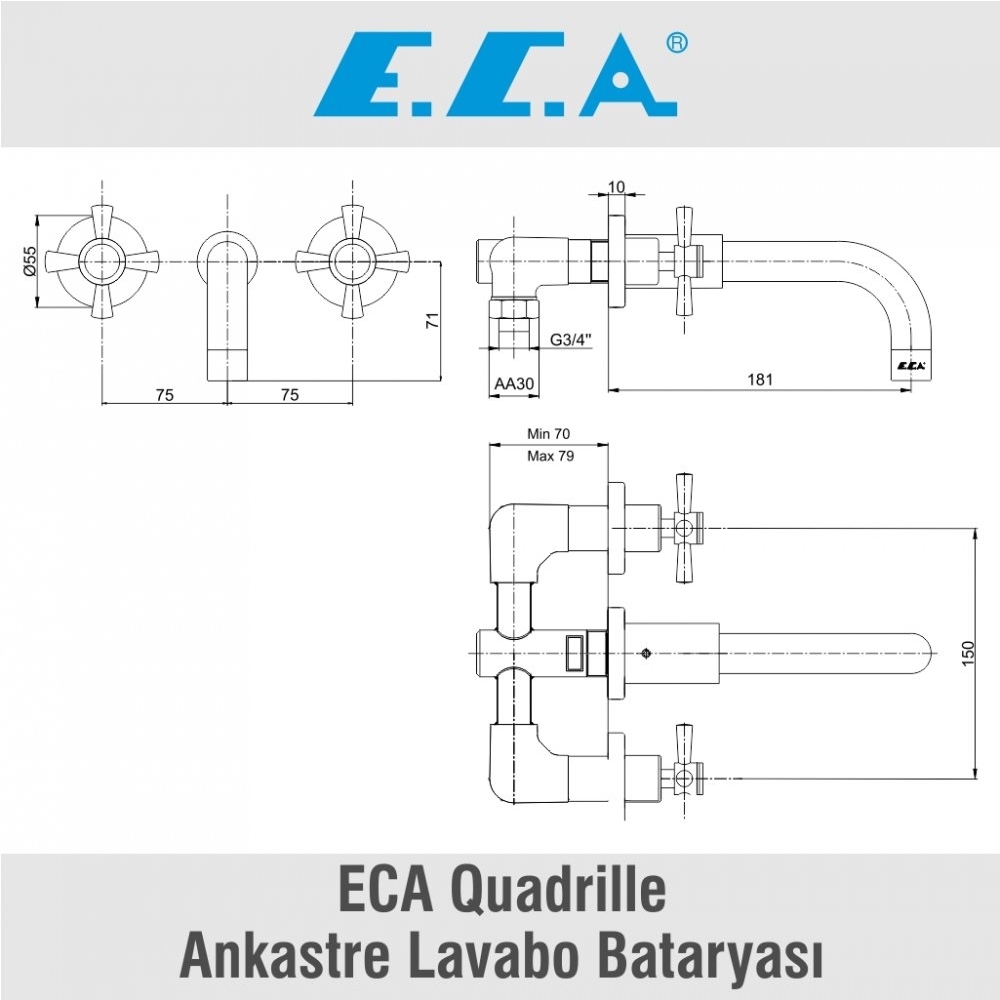 ECA Quadrille Ankastre Lavabo Bataryası, 102106029
