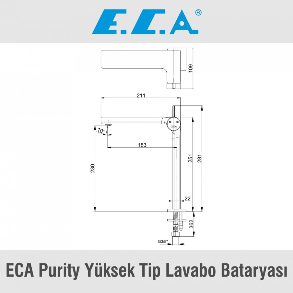 ECA Purity Yüksek Tip Lavabo Bataryası, 102188046H