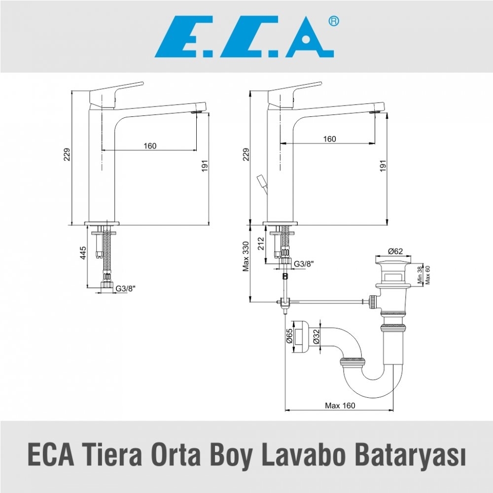 ECA Tiera Orta Boy Lavabo Bataryası, 102188003