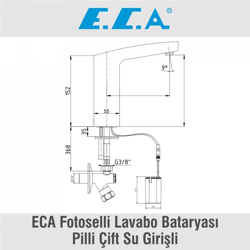 ECA Fotoselli Lavabo Bataryası, Pilli Çift Su Girişli, 108108034